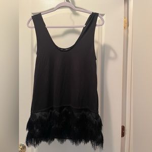 Banana Republic Black Cotton round neck top with camisole & fringe bottom!